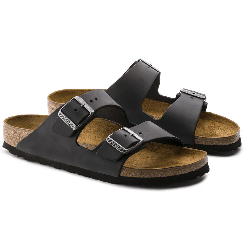 Arizona | Oiled Leather | Black Simple Design Slides