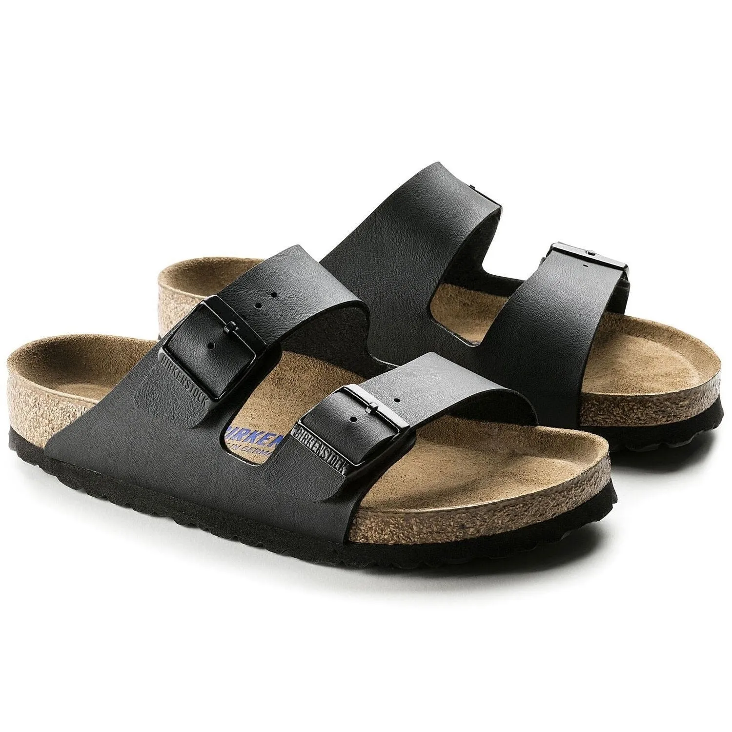 Arizona | Soft Footbed | Birko-Flor | Black Comfort Lifestyle Slides Adjustable Sandals