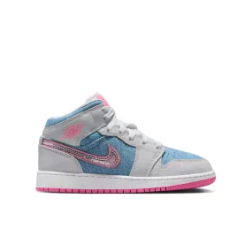 Air Jordan 1 Mid SE Big Kids Cobalt Bliss/pink Glow-white HQ1999-400 Royal Mood Work Life