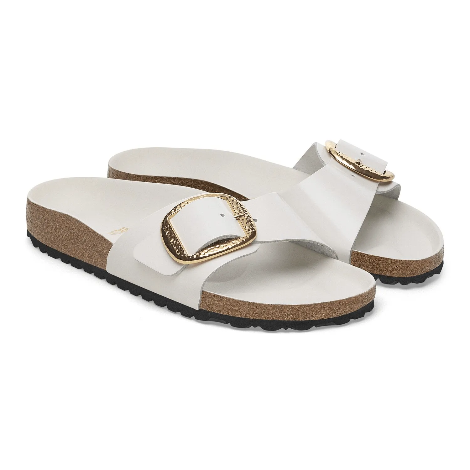 Madrid Hammered Big Buckle | High-Shine Patent Leather | Antique White Bold Accent Textured Fit