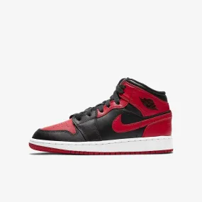 (GS) Air Jordan 1 Mid 'Bred / Banned' (2020) 554725-074 Torsional Rigidity Outdoor Steps