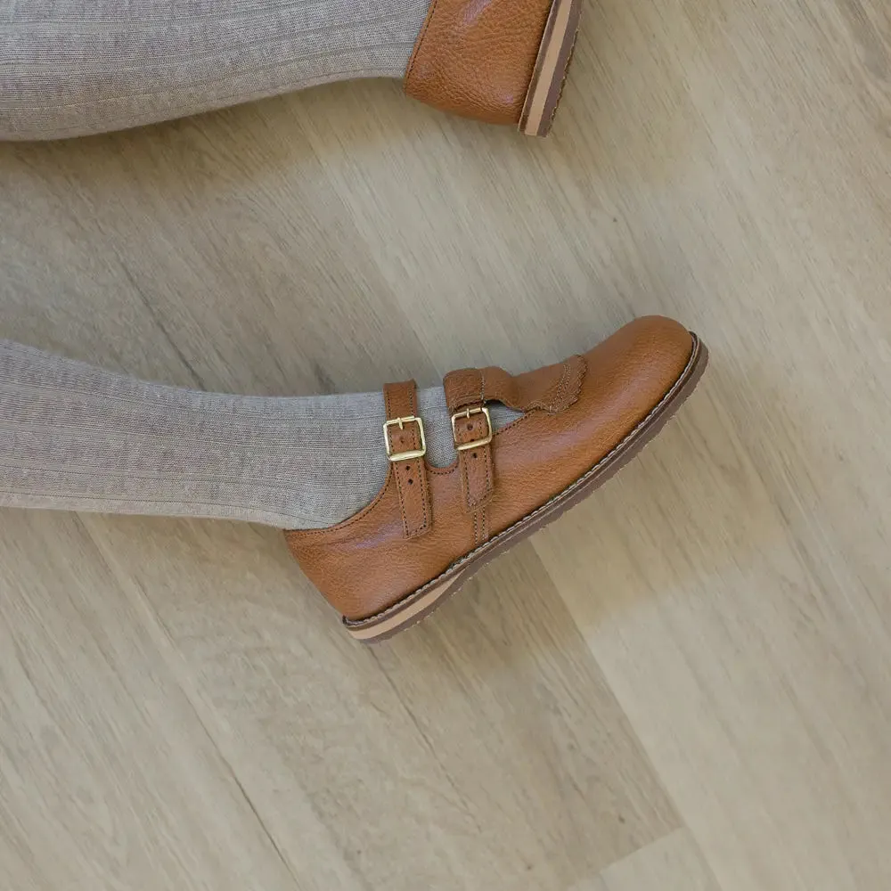 Kiltie T-Strap - Cognac Step Free