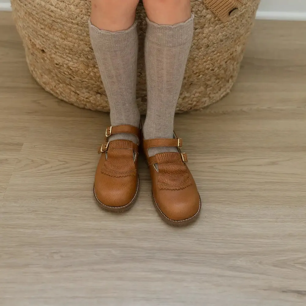 Kiltie T-Strap - Cognac Form Ease Sweat Resistant Indoor Fitness