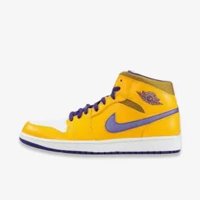 (Men's) Air Jordan 1 Mid 'Los Angeles Lakers' (2013) 554724-708 Elastic Collar