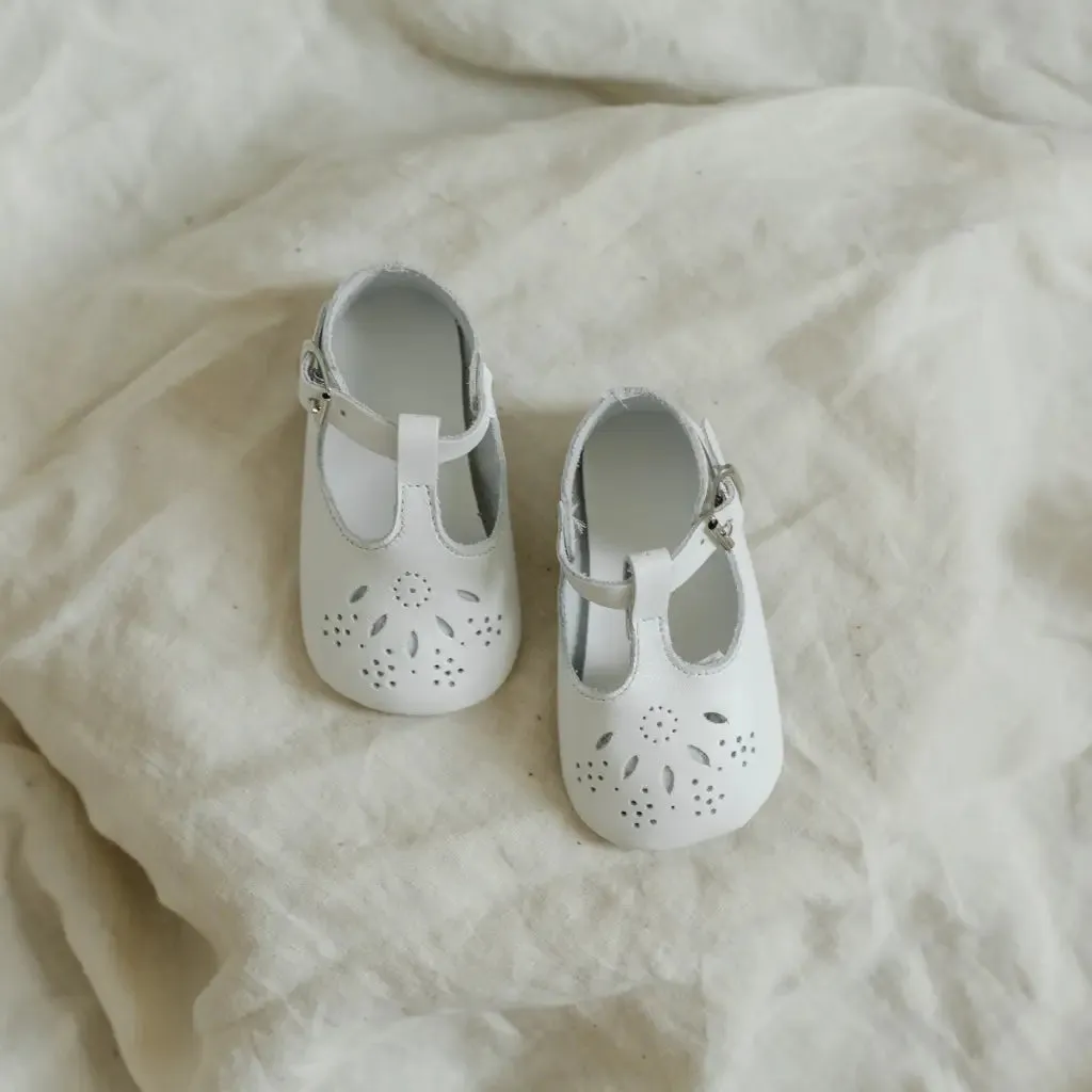 Wide Base Street Edge Soft Soled T-Strap - White