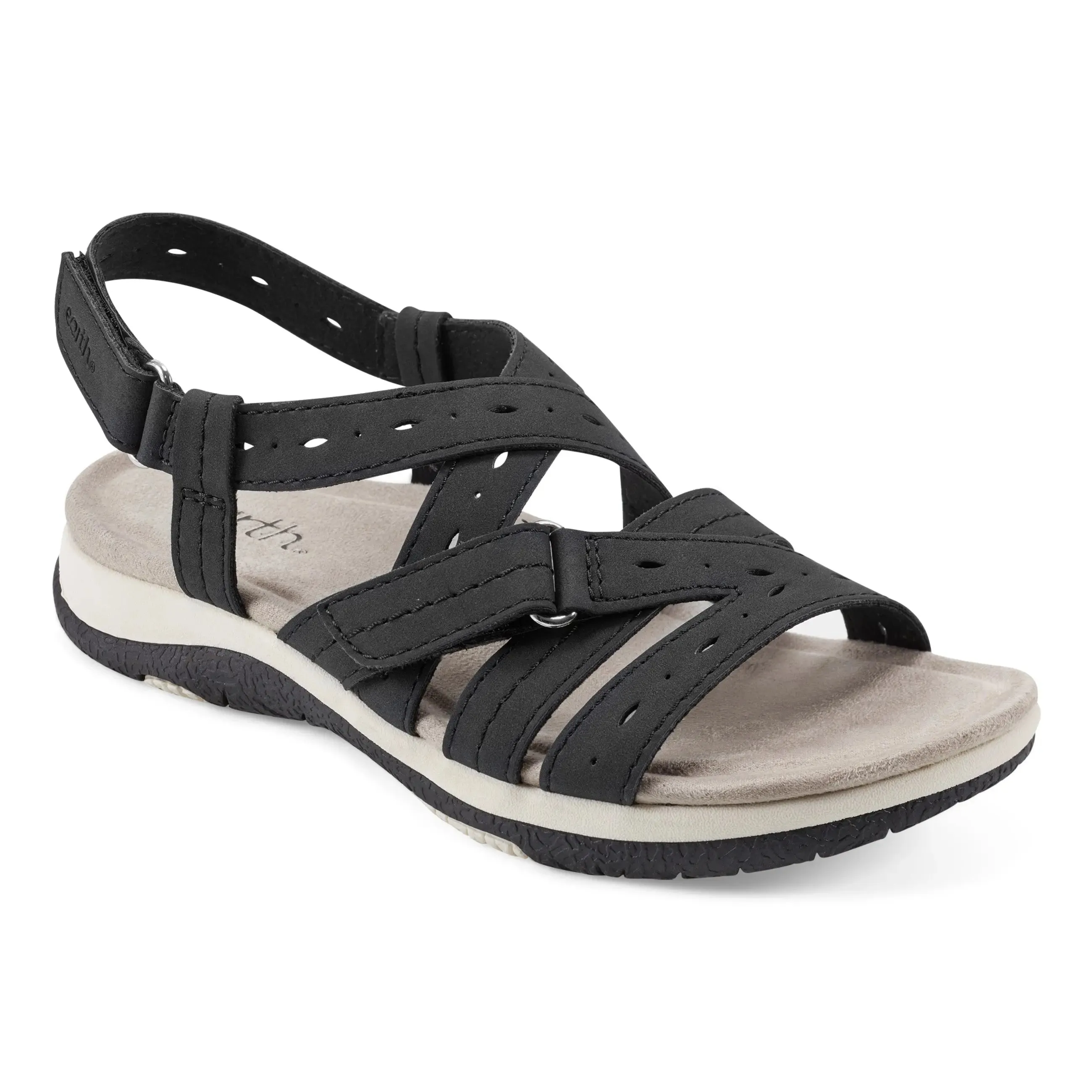 Samsin Round Toe Strappy Casual Flat Sandals Memory Foam Open Back