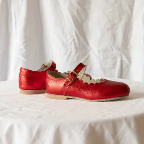 Scalloped Mary Jane - Red Metallic Adjustable Fit
