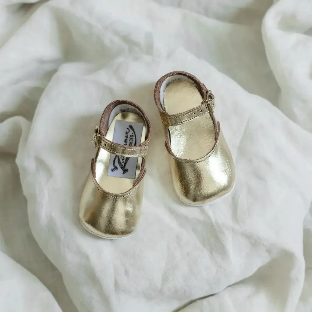 Ankle Support Soft Soled Mary Jane - Gold (White Soles)